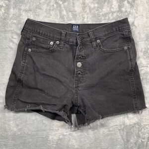 Gap Denim Shorts Womens 4/27R Black High Rise Button Fly Raw Hem